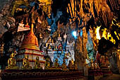 Inle Lake Myanmar. Pindaya, the famous Shwe Oo Min pagoda, a natural cave filled with thousands of gilded Buddha statues.